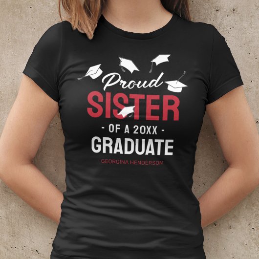 Black Red Proud Sister 2025 Afstuderen T-shirt