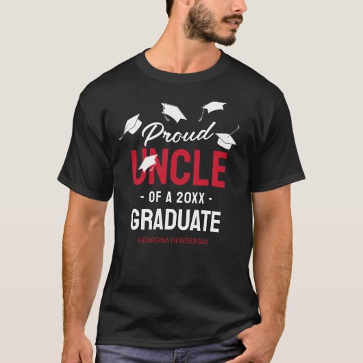 Black Red Proud Uncle 2025 Afstuderen T-shirt (Voorkant)