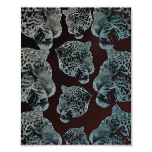 Black Red Psychedelic Leopard-hoofden Foto Afdruk (Voorkant)