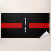 Black Red Racing Stripes Gold Monogramed Pool Strandlaken (Voorkant)