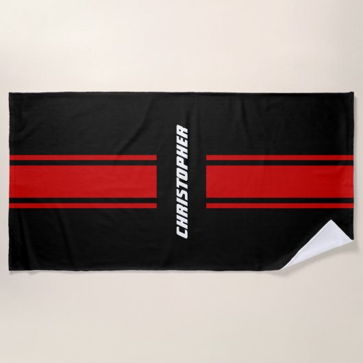 Black Red Racing Stripes Gold Monogramed Pool Strandlaken (Voorkant)