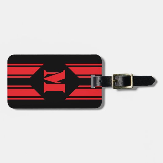 Black Red Racing Stripes Monogram Bagagelabel (Voorkant horizontaal)