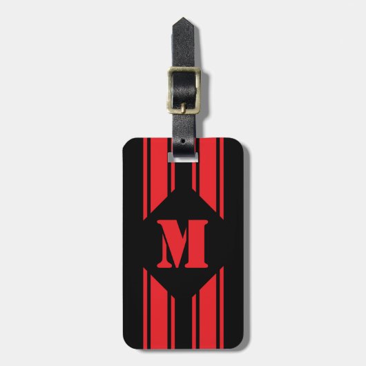 Black Red Racing Stripes Monogram Bagagelabel (Voorkant verticaal)