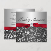 Black Red Ribbon Silver Flourish Baby shower Kaart (Voorkant / Achterkant)