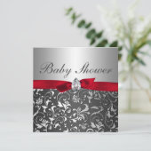 Black Red Ribbon Silver Flourish Baby shower Kaart (Staand voorkant)