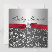 Black Red Ribbon Silver Flourish Baby shower Kaart (Voorkant)
