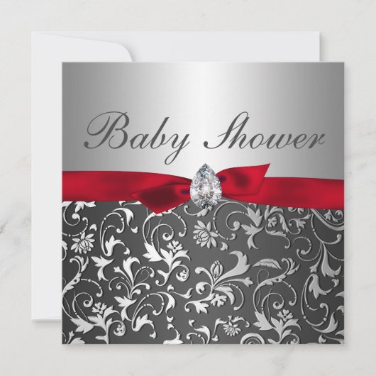 Black Red Ribbon Silver Flourish Baby shower Kaart (Voorkant)