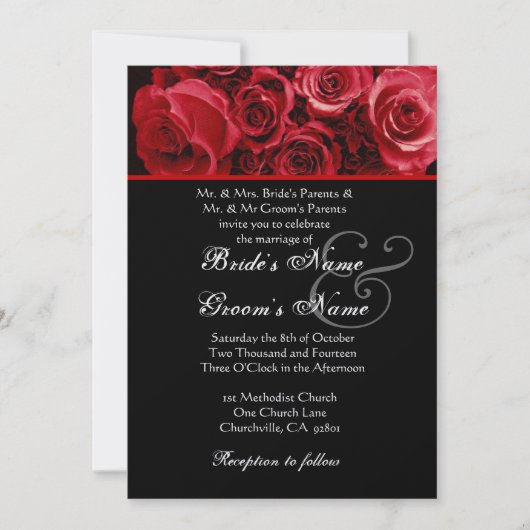 Black Red Rose Bouquet Wedding Metallic Paper Kaart (Voorkant)