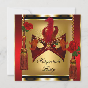 Black Red Rose Gold Masquerade Party Masker Kaart
