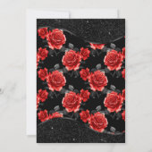 Black & Red Rose Pattern & Gold Diamonds Wedding Bedankkaart (Achterkant)