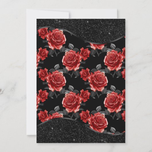 Black & Red Rose Pattern & Gold Diamonds Wedding Bedankkaart (Achterkant)