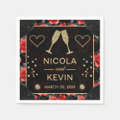 Black & Red Rose Pattern & Gold Diamonds Wedding Servet (Voorkant)