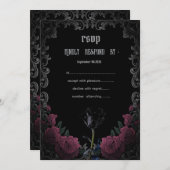  Black Red Roses Gothic  RSVP   Kaart (Voorkant / Achterkant)