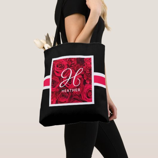 Black Red Roses monogram Tas (Dichtbij)