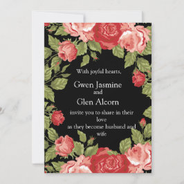 Black & Red Roses Wedding Invitation – Elegant  Kaart