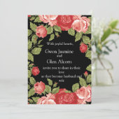 Black & Red Roses Wedding Invitation – Elegant  Kaart (Staand voorkant)