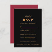 Black Red RSVP Wedding Invitation Kaart Meal Choic (Voorkant / Achterkant)