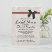 Black Red Rustic Burlap Bridal Shower-uitnodiginge Kaart (Staand voorkant)