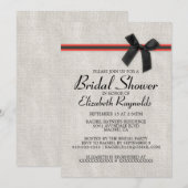 Black Red Rustic Burlap Bridal Shower-uitnodiginge Kaart (Voorkant / Achterkant)