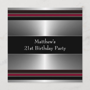 Black Red Silver Mans 21st Birthday Party Kaart