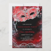 Black Red Silver Masquerade Invitation Kaart (Voorkant)