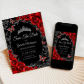 Black Red Silver Quinceanera Save The Date