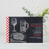 Black Red Spaghetti Pasta Chalk Dinner Party Event Kaart (Staand voorkant)