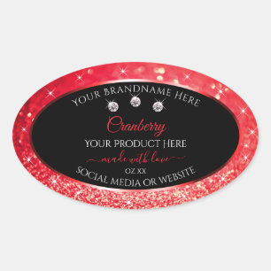 Black Red Sparkle Glitter Product Packaging Labels