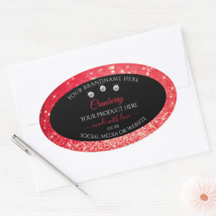 Black Red Sparkle Glitter Product Packaging Labels