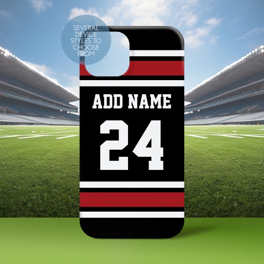 Black Red Sports Jersey Custom Name Number Case-Mate iPhone Case