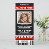 Black|Red Sporty Graduing Party Ticket Kaart (Staand voorkant)