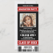 Black|Red Sporty Graduing Party Ticket Kaart (Voorkant)