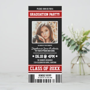 Black Red Sporty Graduing Party Ticket Kaart