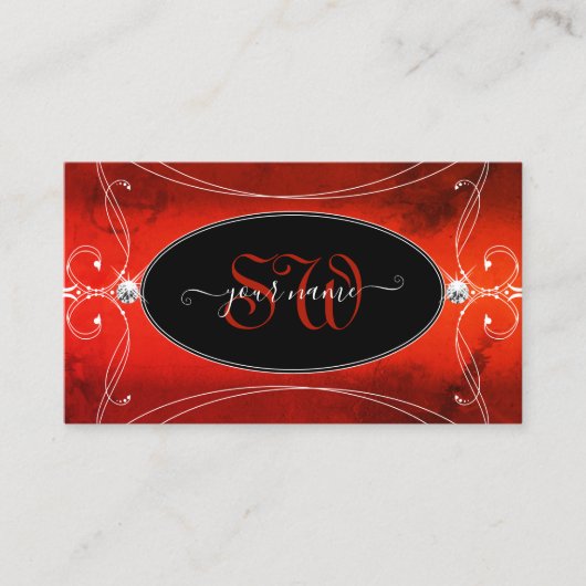 Black Red Squiggings  Sparkle Jewels Monogram Visitekaartje (Voorkant)