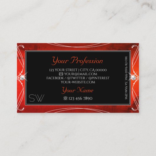 Black Red Squiggins  Sparkle Jewels Initialen Visitekaartje (Achterkant)