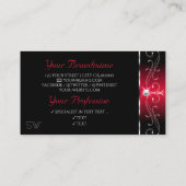 Black Red Squiggles Sparkle Jewels Monogram  Visitekaartje (Achterkant)