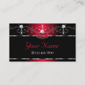 Black Red Squiggles Sparkle Jewels Monogram  Visitekaartje (Voorkant)