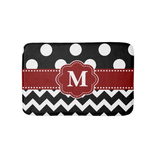 Black Red Stippen Monogram Bathmat Badmat (Voorkant)
