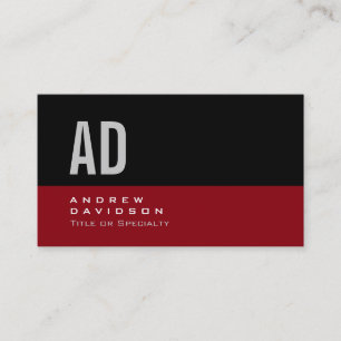 Black Red Stripe Grey Monogram Style Visitekaartje