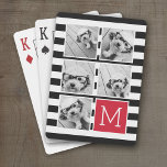 Black Red Striped Photo Collage Custom Monogram Pokerkaarten<br><div class="desc">De achtergrond omvat een optioneel streeppatroon - Gebruik vijf vierkante foto's om een uniek en persoonlijk cadeau te creëer. Of je kunt de hipster puppy houden en een trendy keepslag maken. Als u de afbeeldingen moet aanpassen,  klik op het aanpassingshulpmiddel om veranderingen aan te brengen.</div>