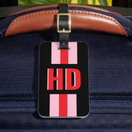 Black & Red striped Shadow Monogram retro vintage Bagagelabel