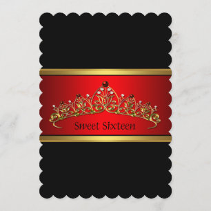Black Red Tiara Sweet Sixteen Party Uitnodiging