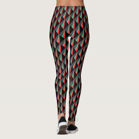Black Red Turquoise Gray Pattern Leggings (Achterkant)