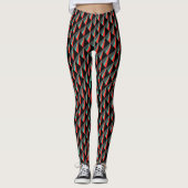 Black Red Turquoise Gray Pattern Leggings (Voorkant)