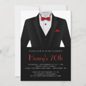 Black Red Tuxedo Mens 70th Birthday Party Kaart (Voorkant)