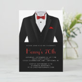 Black Red Tuxedo Mens 70th Birthday Party Kaart (Staand voorkant)