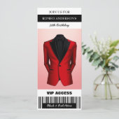 Black Red Tuxedo Verjaardag Ticket Uitnodiging (Staand voorkant)