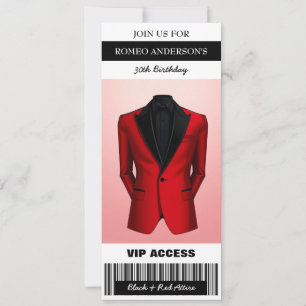 Black Red Tuxedo Verjaardag Ticket Uitnodiging