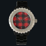 Black Red Watch Buffalo Plays Check Horloge<br><div class="desc">Zwart en rood geplakt</div>