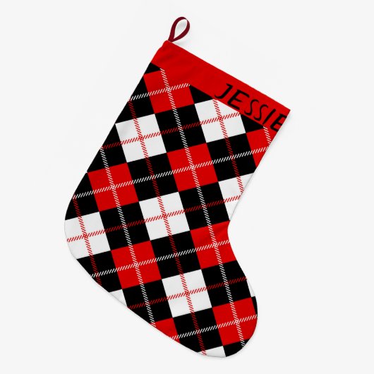 Black Red White Argyle op maat Grote Kerstsok (Voorkant (Hangend))